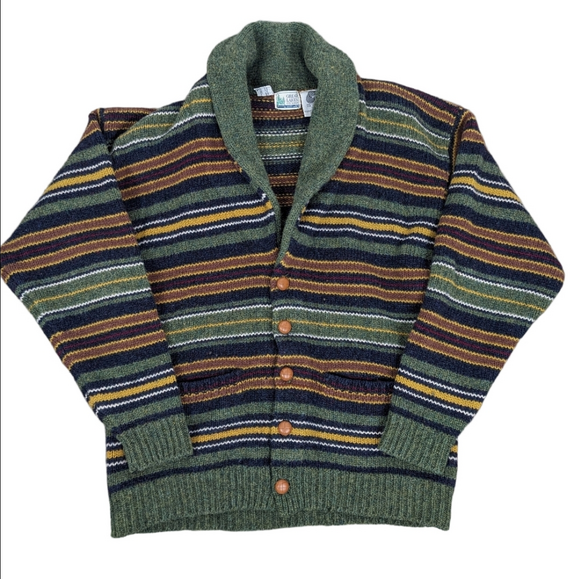 Vintage Other - Vintage Great Lakes Country Green Striped Cardigan Grandpa Medium Wool